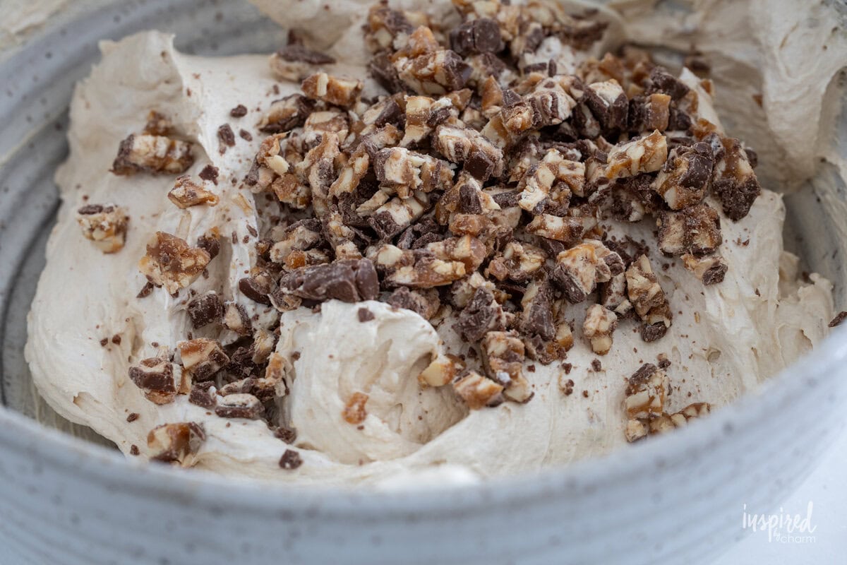 chopped snickers on peanut butter pie filing. 