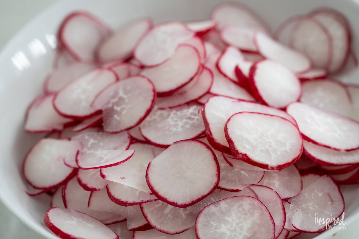 bowl of sliced radishes.