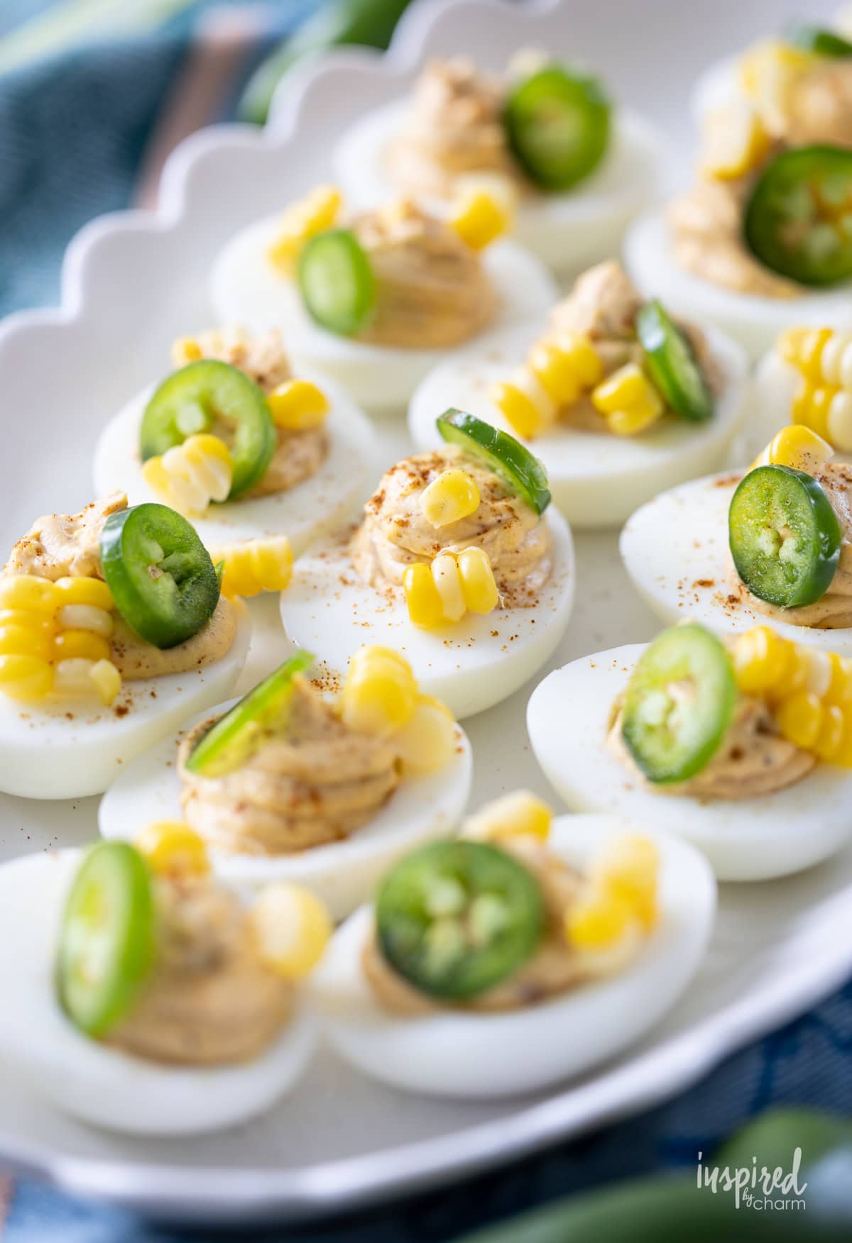 array of Southwest Deviled Eggs on a platter.