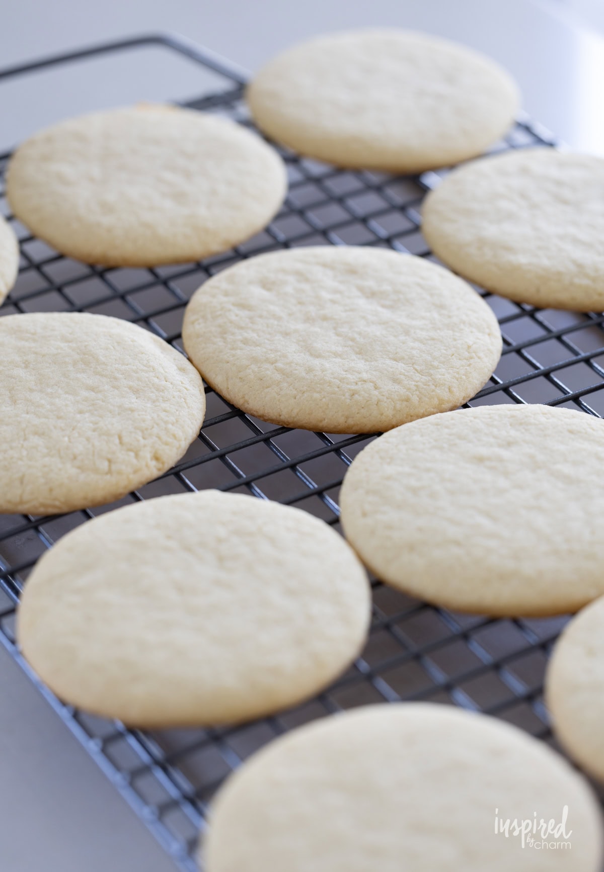 baked sugar cookie on a cooling rack. 