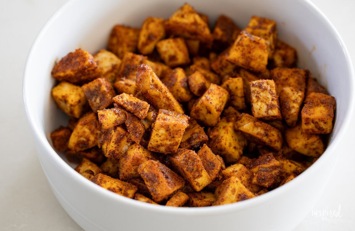 taco seasoned chicken in a bowl. 
