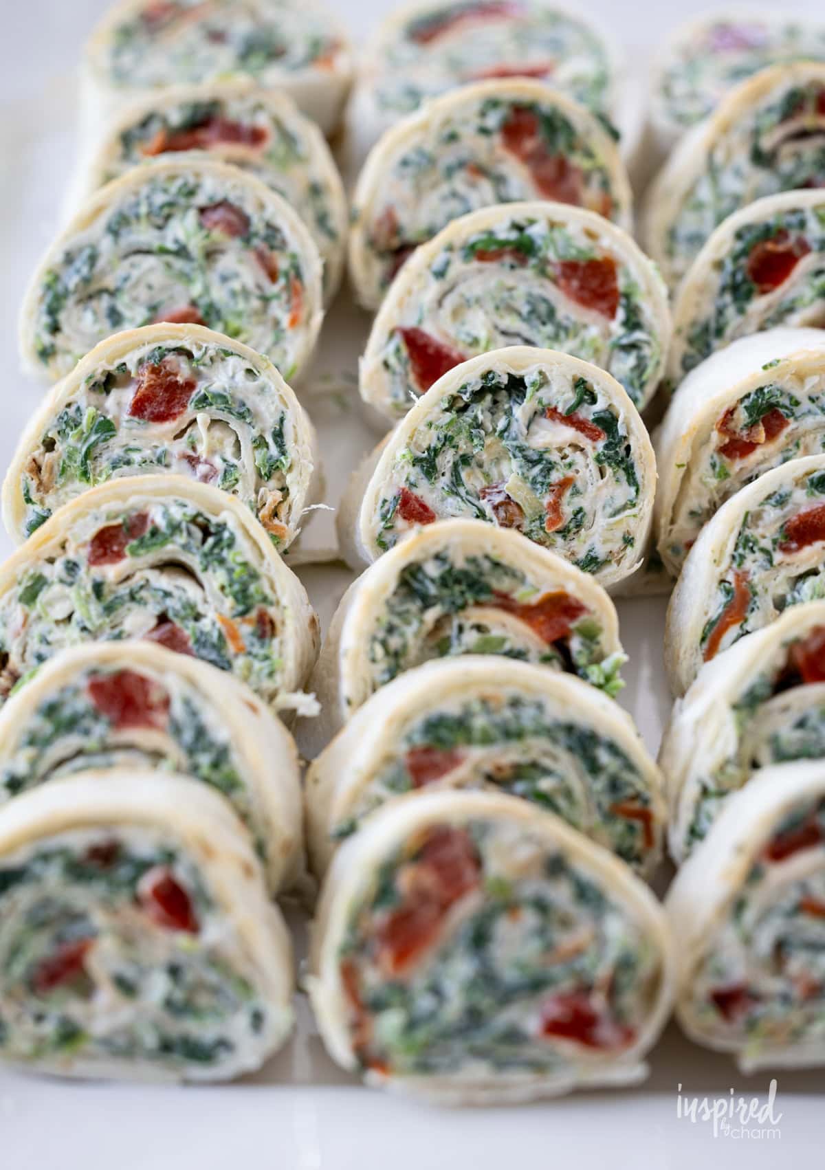 array of Spinach Dip Roll-Ups. 