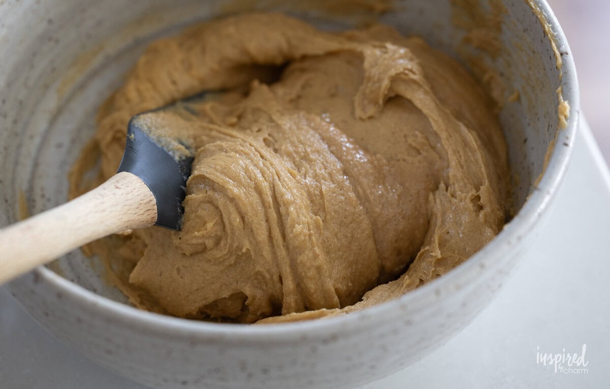 peanut butter cake layer in a bowl. 
