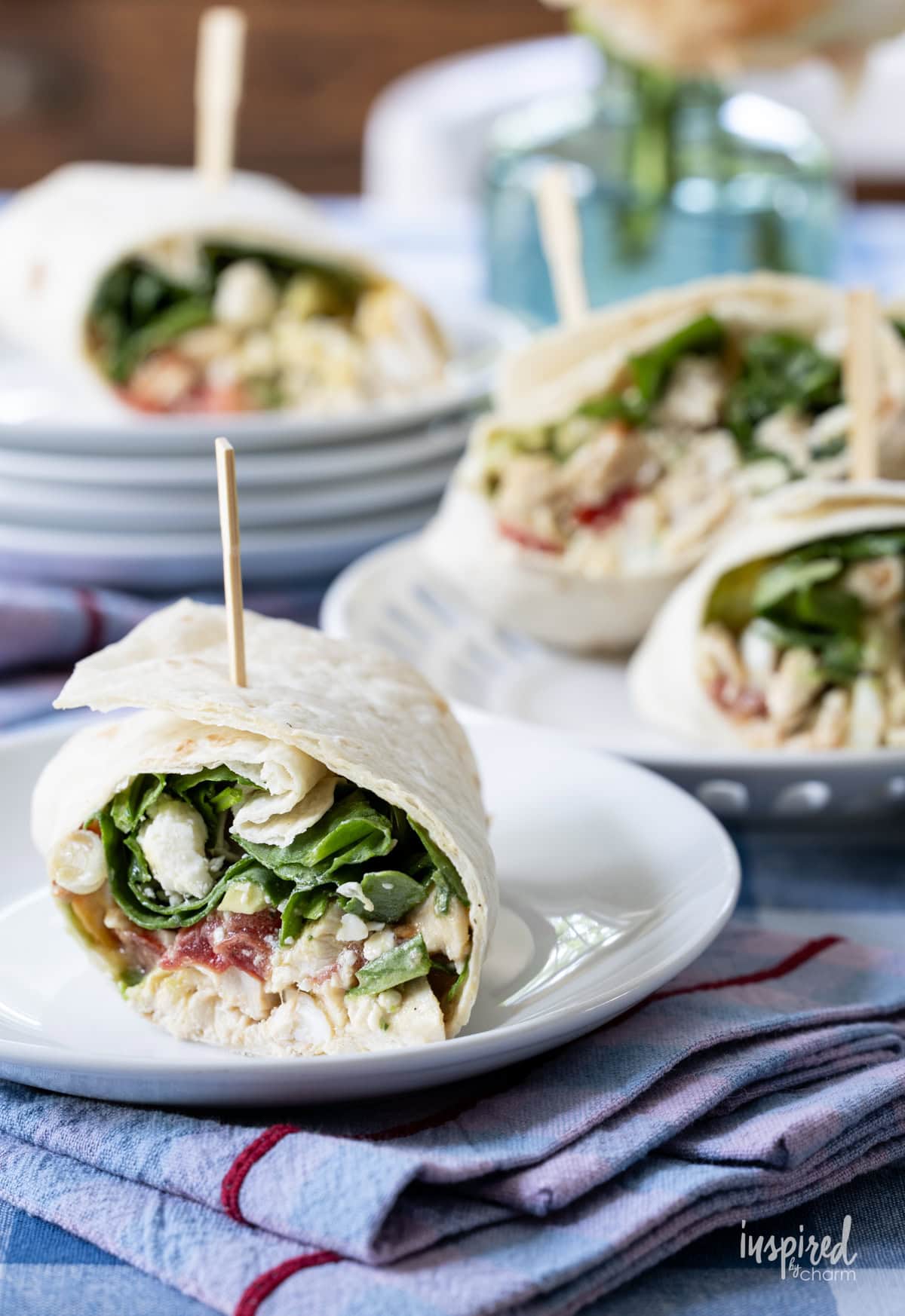 Cobb Salad Wraps served on plates.