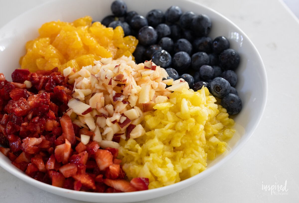 fruit salsa ingredients in a bowl.