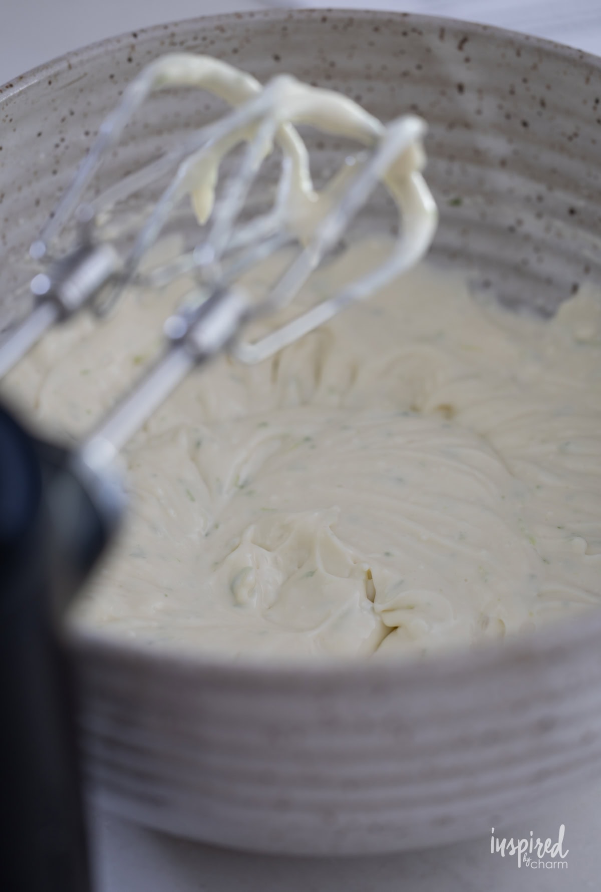 key lime pie filling gin a bowl with beaters. 