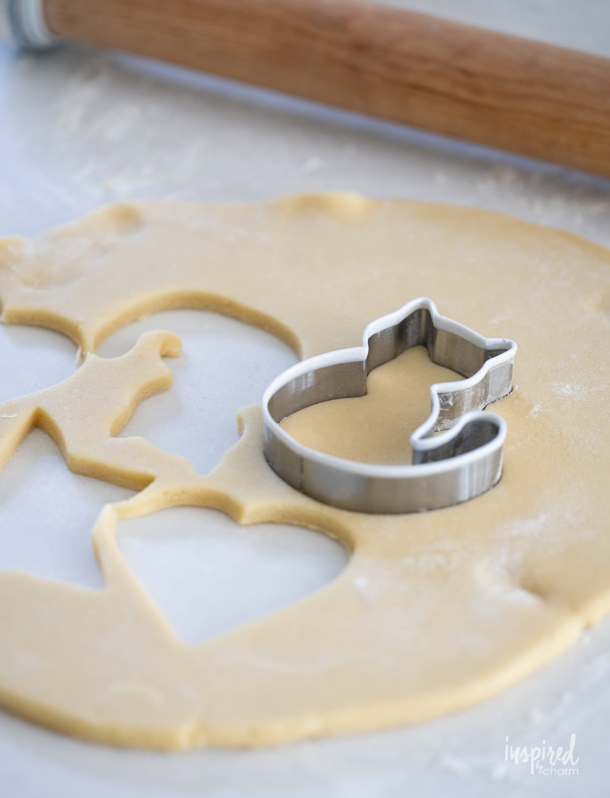 rolled out dough with a cat cookie cutter.
