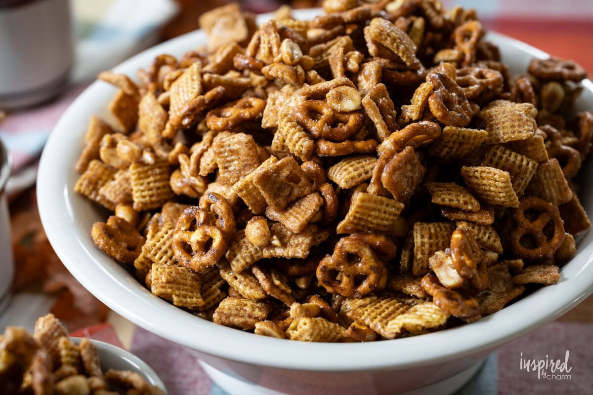 Cinnamon Toast Pretzel Snack Mix in a bowl.