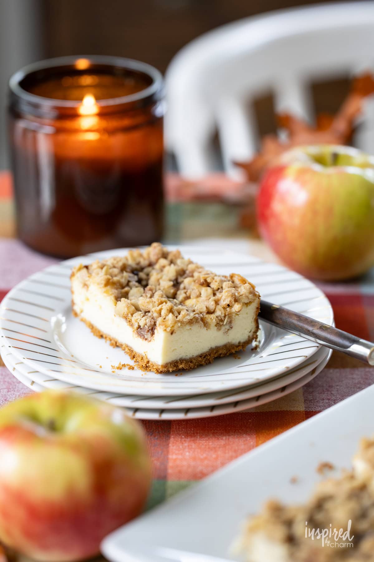 Apple Butter Cheesecake Bar served on a plate.