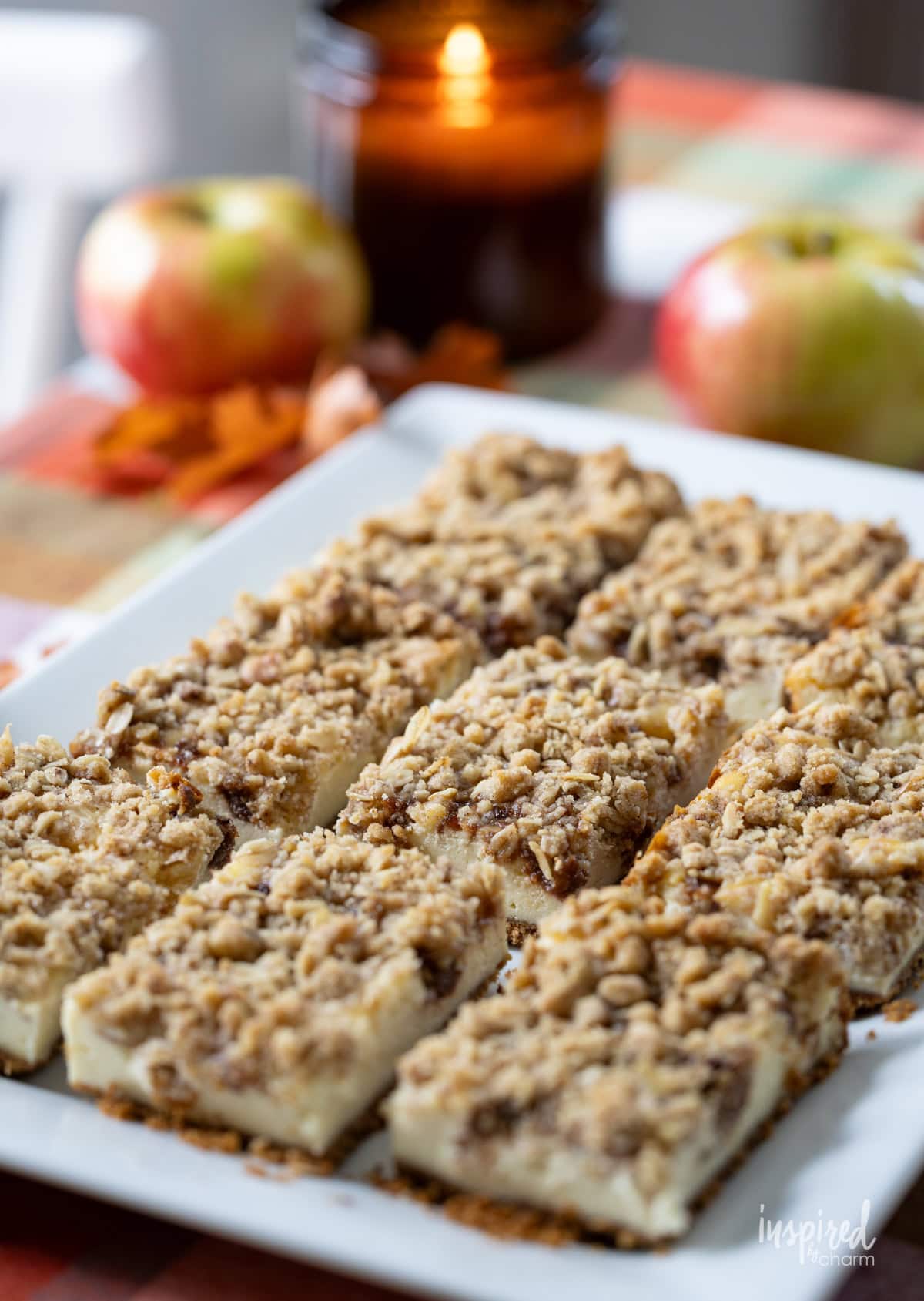 Apple Butter Cheesecake Bars on platter.