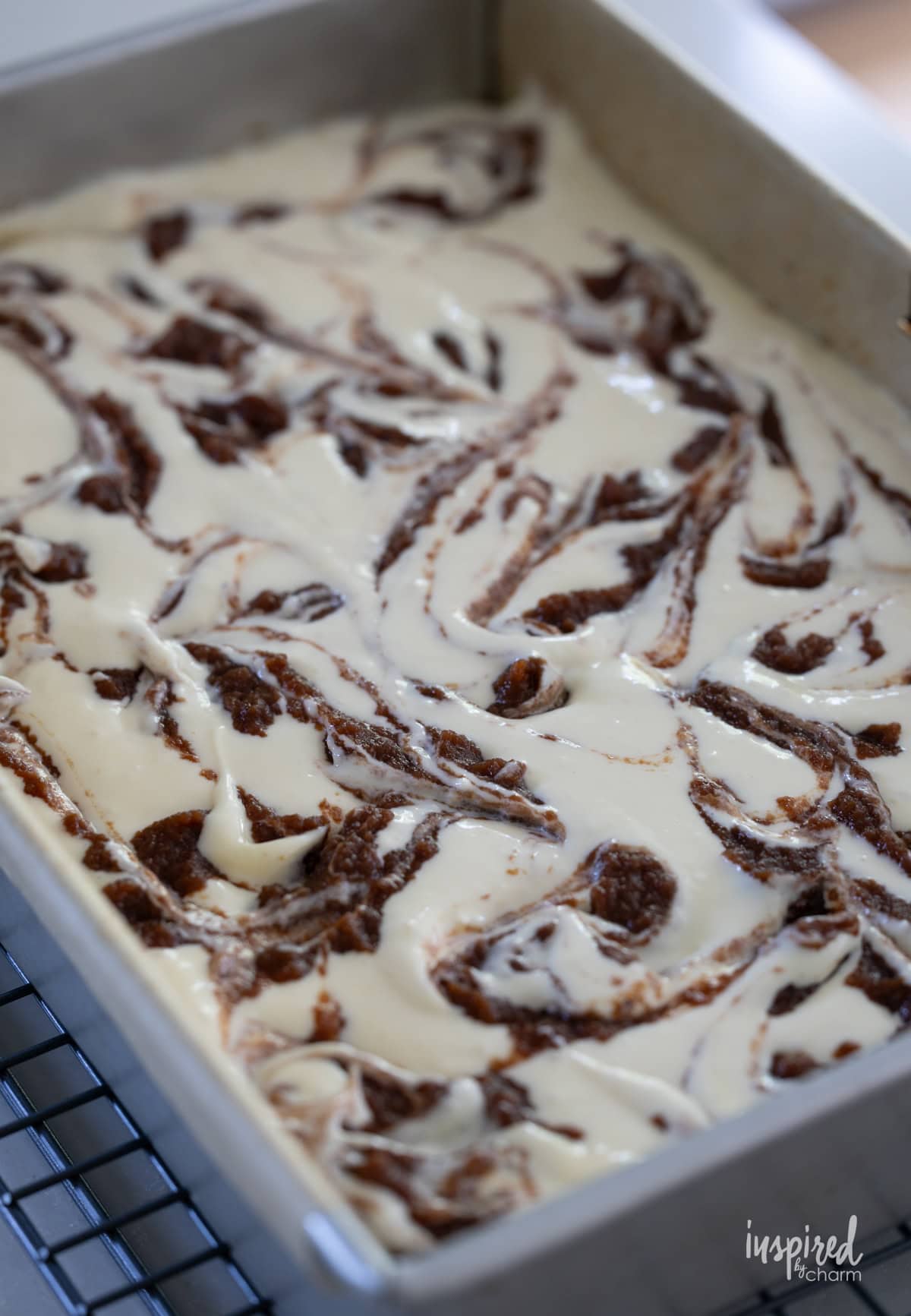cheesecake swirled with apple butter.