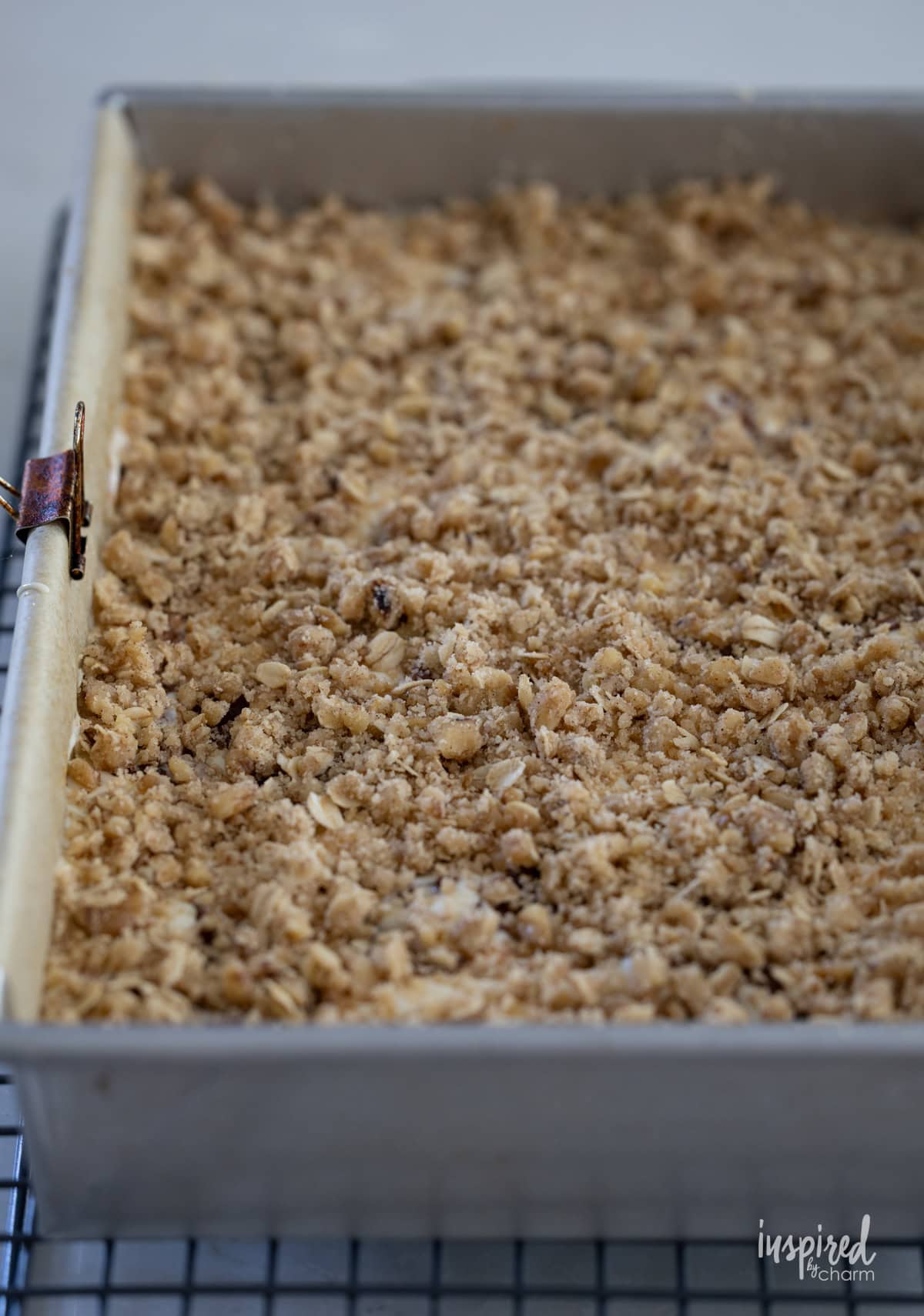 oat topping on cheesecake bars.